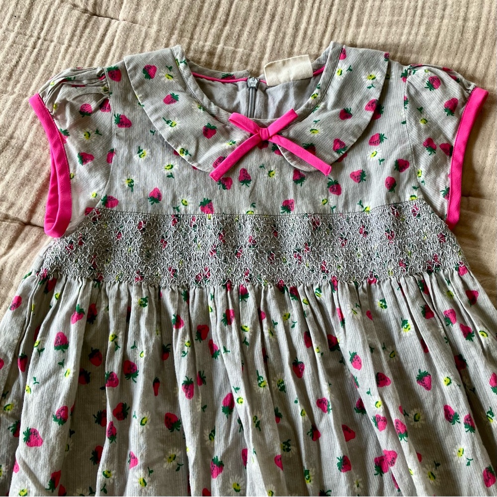 Mini Boden | Gray Smocked Strawberry Dress